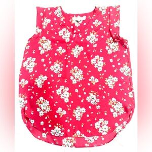 LOFT-Women’s Sz Med Dark Pink V-neck Short Sleeve Floral Casual/Dressy Blouse